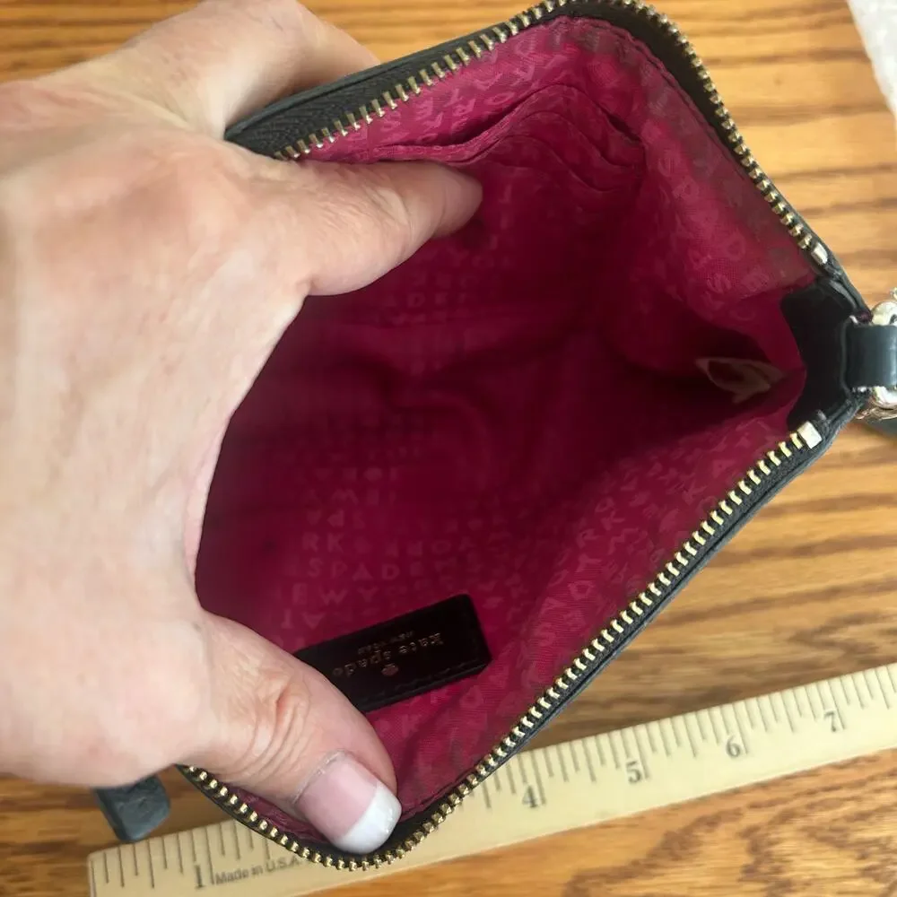 Kate Spade 8 inch black vintage clutch Leather pink interior purse bag satchel